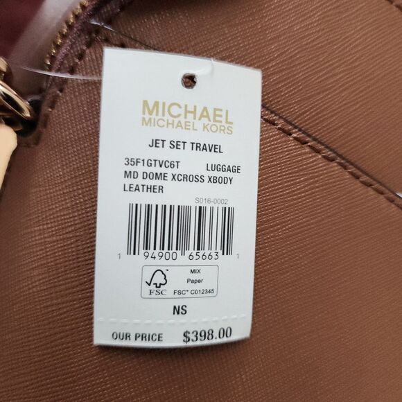 Michael Kors Brown Leather Dome Jet Set Travel Crossbody Bag - Picture 6 of 10